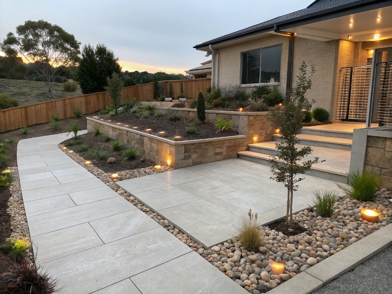 Decorative concrete integrated with landscaping in Jerrabomberra