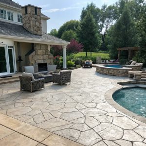 Stamped concrete patio and pool deck at a Canberra home