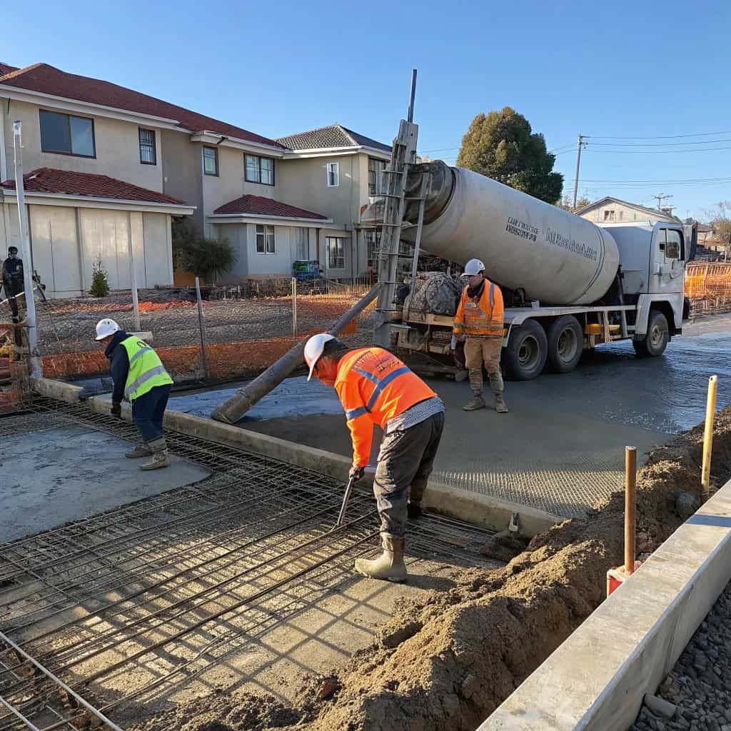 Concrete slab foundation being poured at a Canberra construction site
