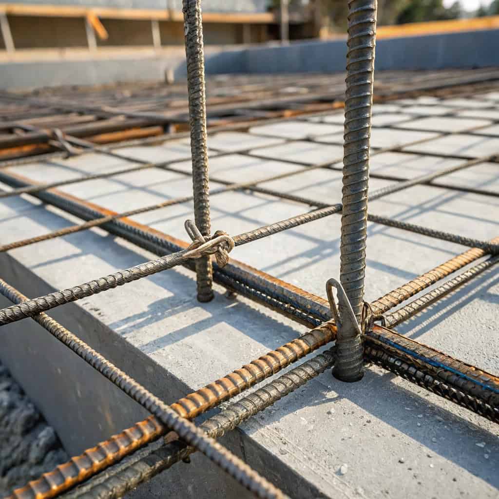 Steel reinforcement in a concrete slab foundation in Canberra.