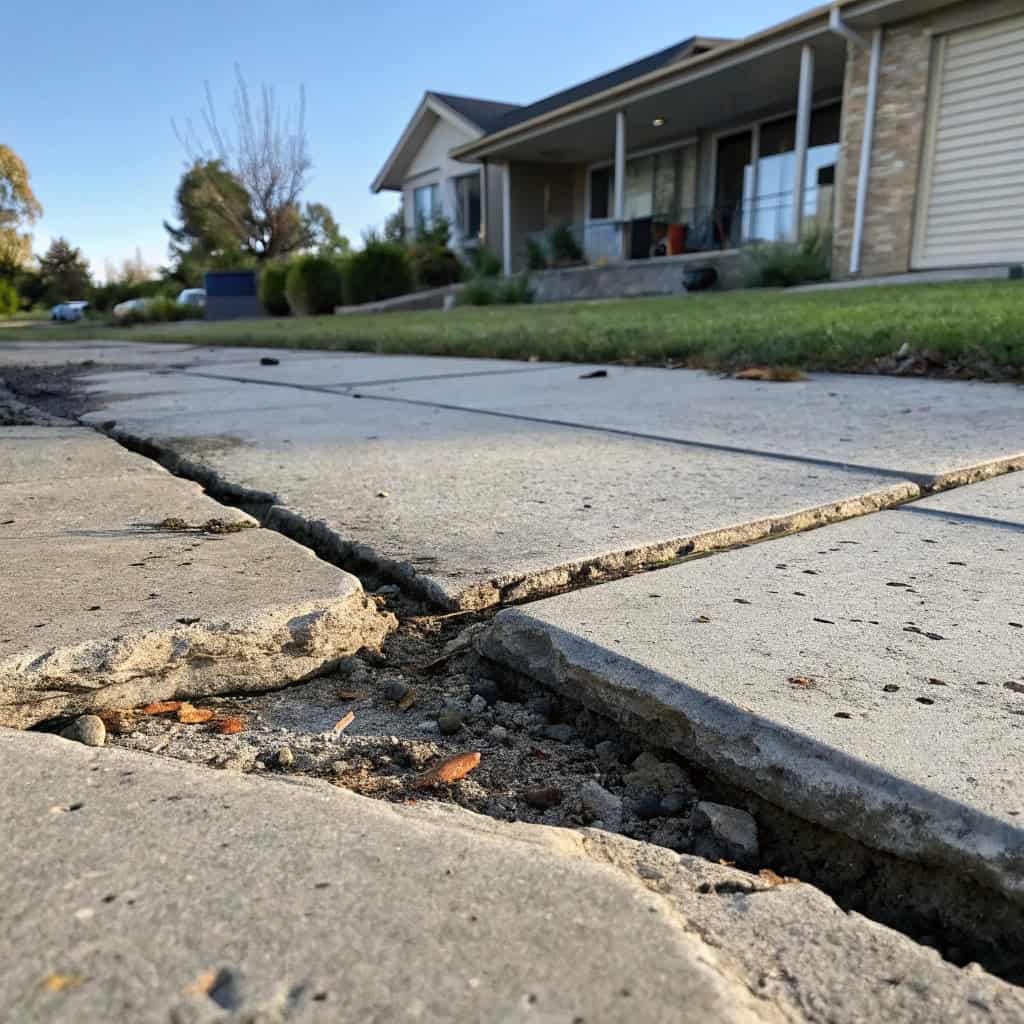Uneven, sunken concrete creating a trip hazard from settlement problems