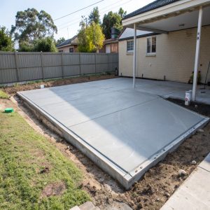 Concrete slab base poured for a carport