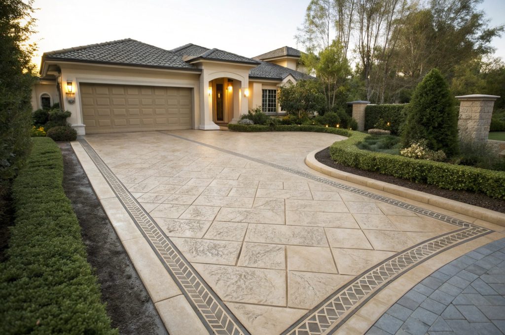 A decorative stamped concrete driveway in Canberra