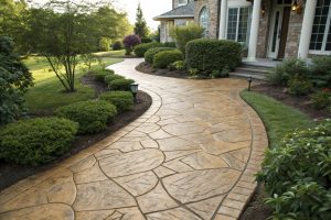 Decorative stamped concrete footpath with a stone pattern finish