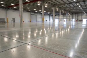 Finished commercial concrete slab with a polished surface