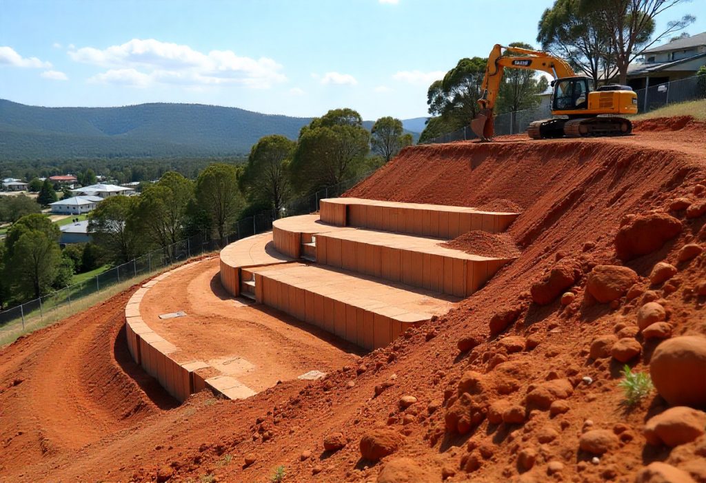 Stepped building platform excavated on a sloping Canberra site